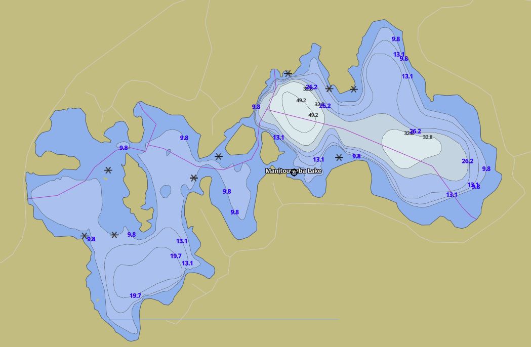 Contour Map of Manitouwaba Lake in Municipality of Seguin and the District of Parry Sound 